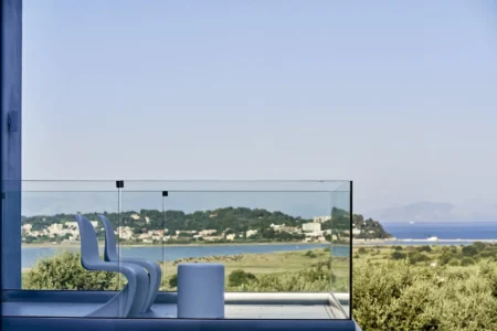 Alpha Homes Corfu Real Estate Viros Villa glass balcony