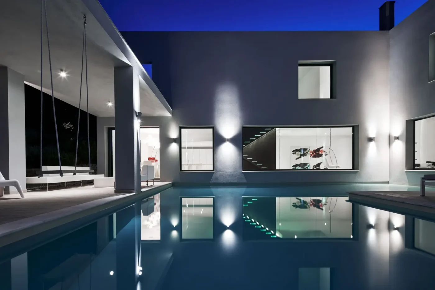 Alpha Homes Corfu Real Estate Viros Villa pool night time