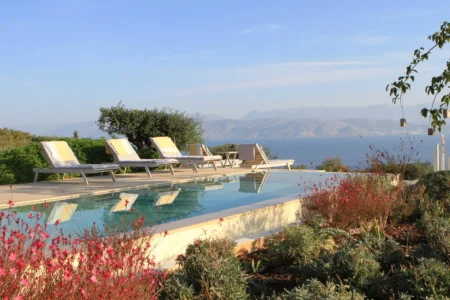 Alpha Homes Corfu Real Estate sunbeds Kassiopi Stone Villa