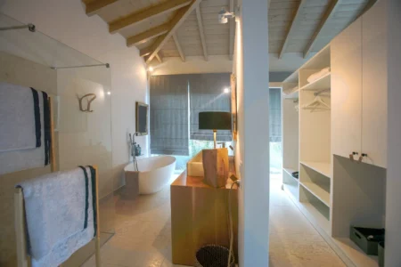 Alpha Homes Corfu Real Estate Kassiopi Stone Villa white bathroom